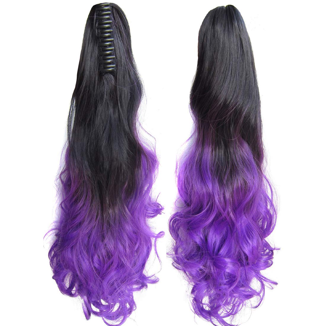 Two Tone Long Wave Curly Woman Claw Clip Ponytail Clip on/in Hair Extensions 21inch 55cm 100g