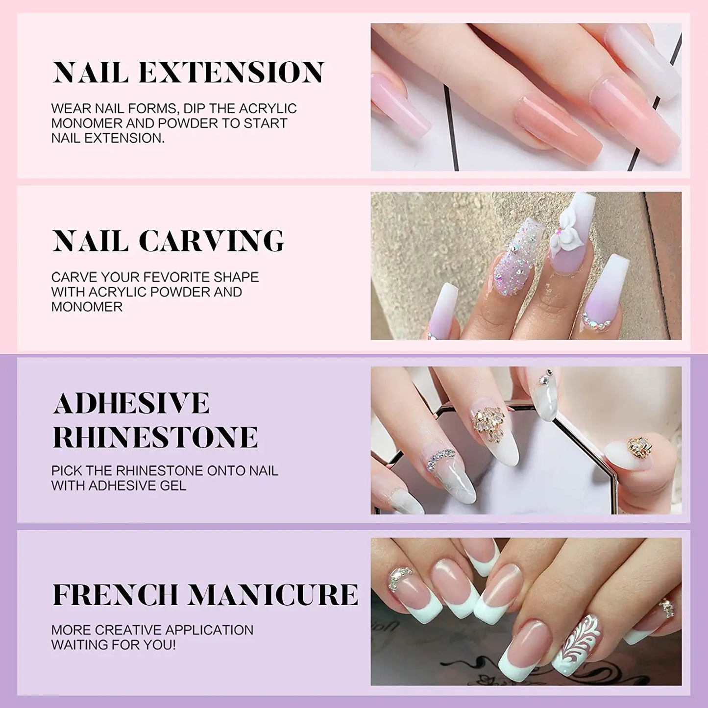Acrylic Nail Kit - Glitter Acrylic Powder Set with Everything Professional Acrylic Nail Powder Set for Nails Supplies Acrylic Brushes Nail Tips Nail Art Decoration Tools DIY Nail Extension Kit for Starter