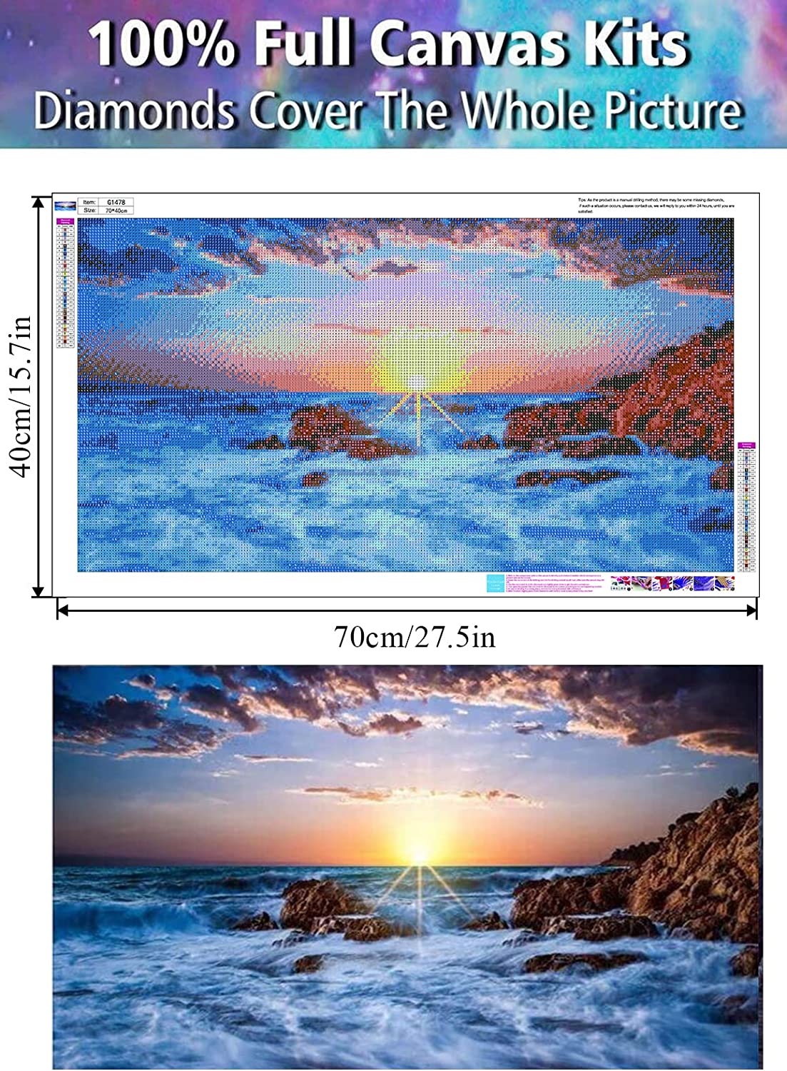 5D Lake Diamond Painting , Diamond Painting Moon Kits for Adults,DIY Full Drill Crystal Rhinestone Arts and Crafts, Gem Art Paints with Diamond Home Wall Decor 27.5 X 15.7inch