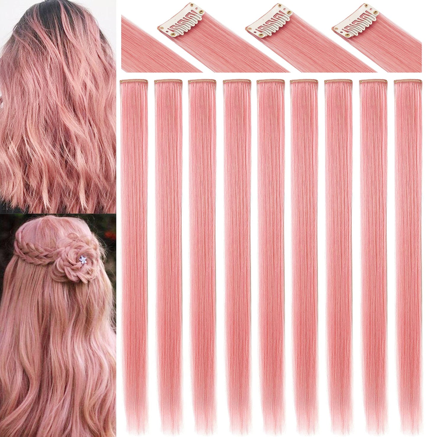 Princess Party Highlights Clip in 9 Piece Smoke Pink Hair Extensions