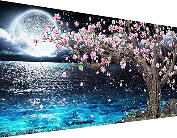 5D Lake Diamond Painting , Diamond Painting Moon Kits for Adults,DIY Full Drill Crystal Rhinestone Arts and Crafts, Gem Art Paints with Diamond Home Wall Decor 27.5 X 15.7inch