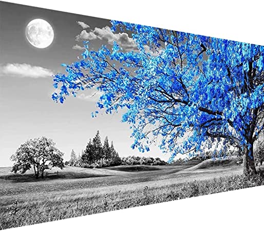 5D Lake Diamond Painting , Diamond Painting Moon Kits for Adults,DIY Full Drill Crystal Rhinestone Arts and Crafts, Gem Art Paints with Diamond Home Wall Decor 27.5 X 15.7inch
