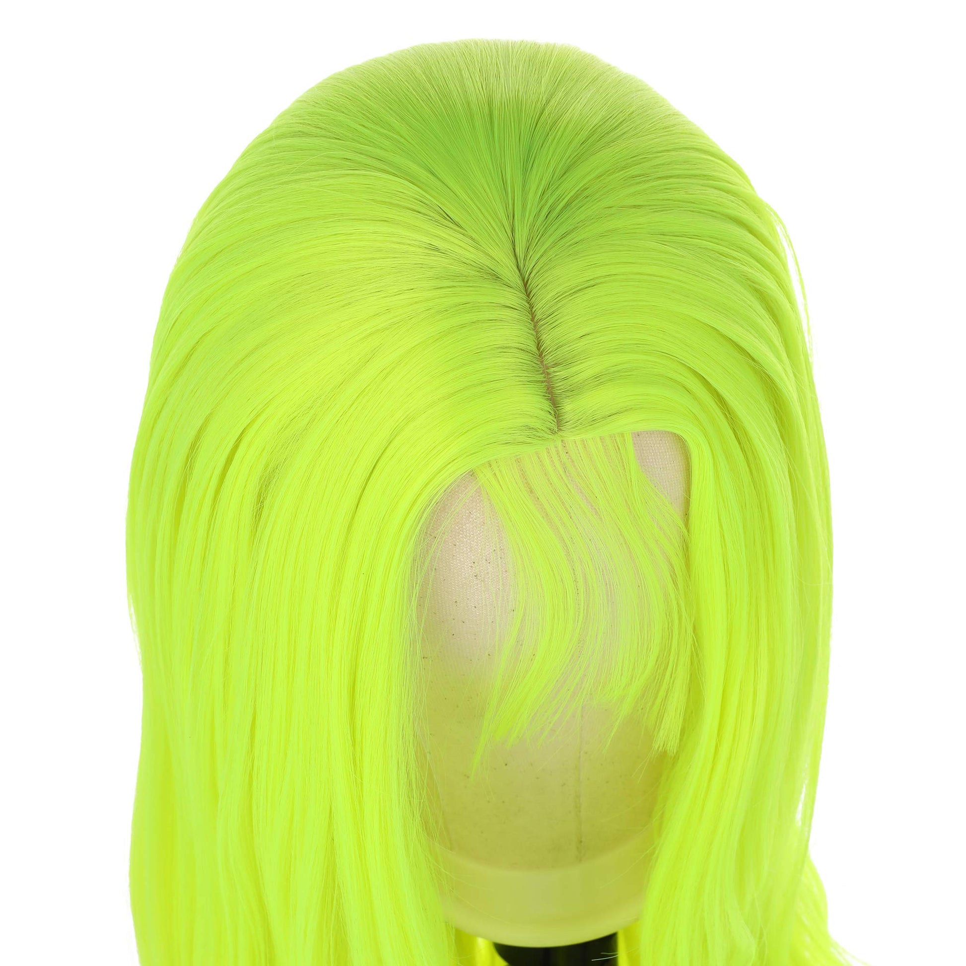 Fluorescent Green Synthetic Wigs for Women Soft Green Long Body Wave Hair Wig with Baby Hair Glueless Heat Resistant Fiber Hair for Cosplay Party Use 24 inches