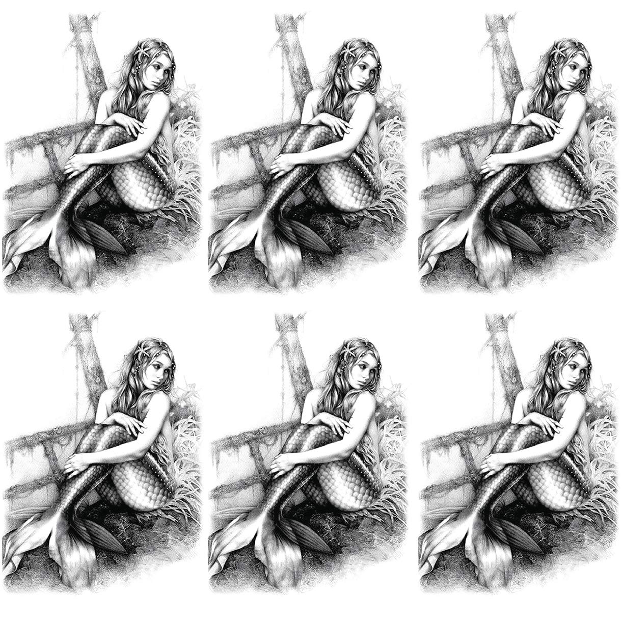 Mermaid Temporary Tattoos, 6-Sheet Large Fake Mermaid Half Arm Sleeve Tattoos Sticker Tumbler Tattoo for Adult Kids Parties Tumbler Makeup