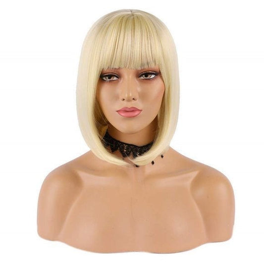 Blonde Short Bob Straight Flat Air Bangs