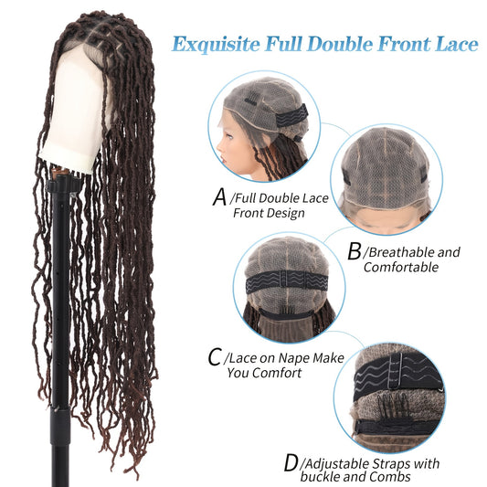 40 Inches Full Double Lace Front Square Knotless Locs Braided Wigs For Women Loc Braid Wig With Baby Hair Black Synthetic Lace Frontal Braid Wigs
