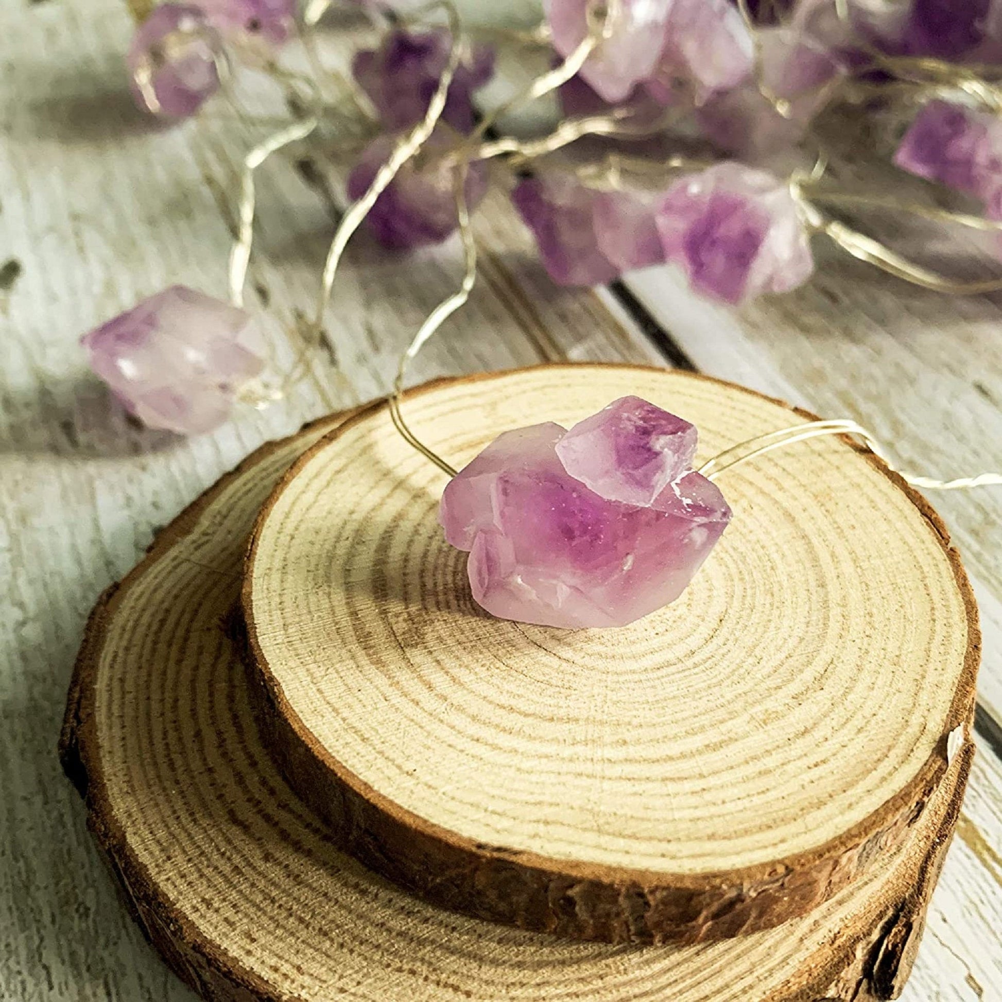 Amethyst Natural Crystal LED String Lights 10FT 30LEDs for Summer, Valentine's Day, Wedding, Birthday Party, Bedroom. Christmas Decoration