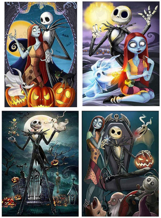 Round Full Drill DIY 5D Diamond Painting Nightmare Before Christmas - Jack and Sally - Halloween Decor - Halloween Gifts - Jack Skellington