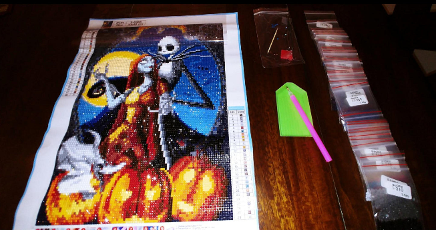 Round Full Drill DIY 5D Diamond Painting Nightmare Before Christmas - Jack and Sally - Halloween Decor - Halloween Gifts - Jack Skellington