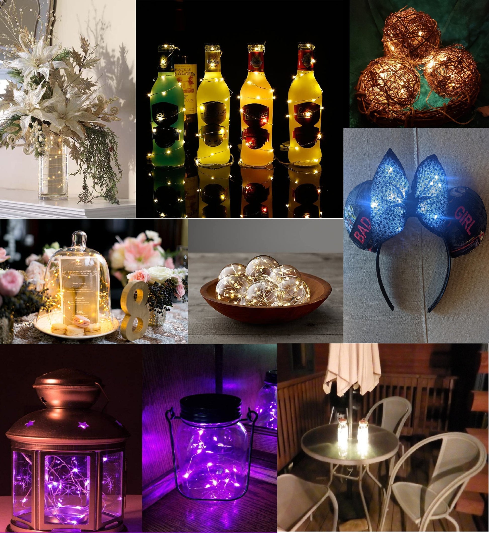 DIY Lighting in 6 Color Choices String Lights Silvery Copper Wire 10 ft (30 LED) CR2032 Batteries Required and Included