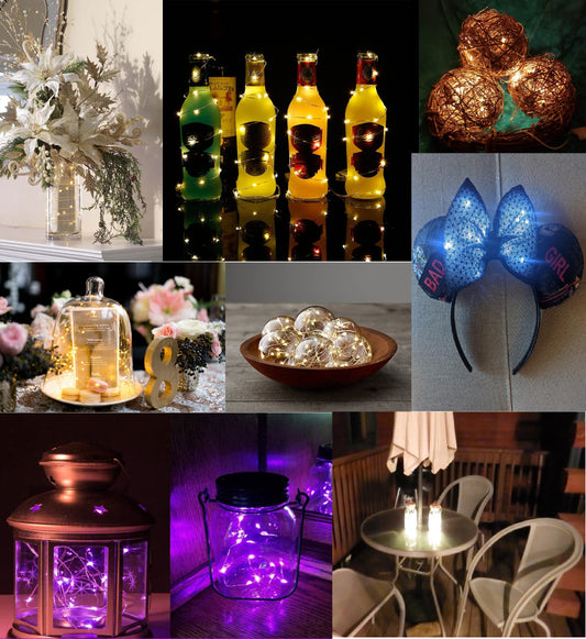 DIY Lighting in 6 Color Choices String Lights Silvery Copper Wire 10 ft (30 LED) CR2032 Batteries Required and Included