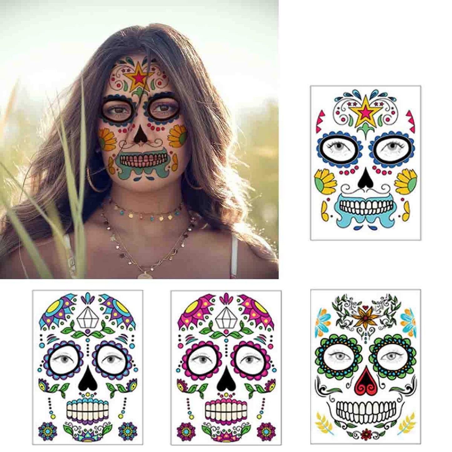 Day of the Dead Sugar Skull Floral Black Skeleton Web Red Roses Full Face Mask Halloween Costume or Dia De Los Muertos Celebration DIY