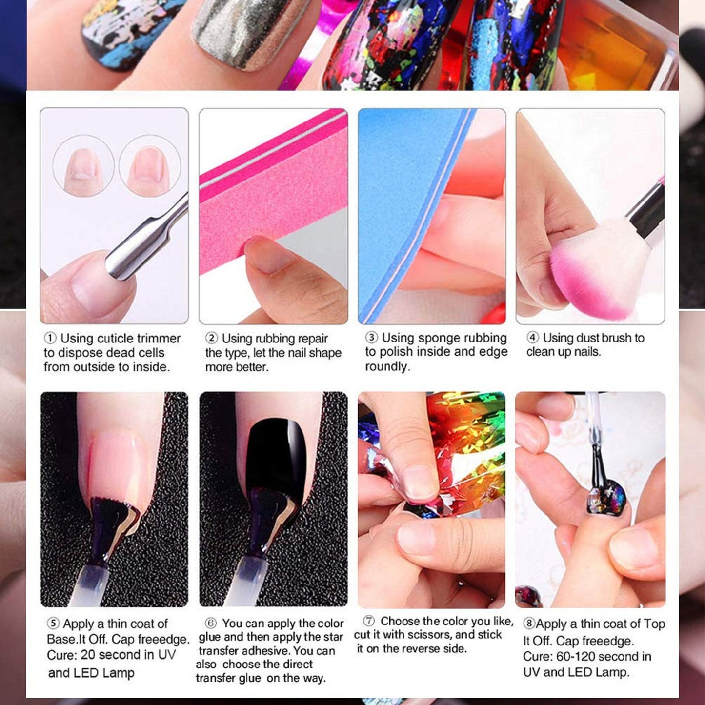 Bright Color Nail Foil Transfer Stickers | 10 DIY Holographic Nail Art | Stickers Tips | Custom Wraps | Foil Transfers | Metallic Stickers
