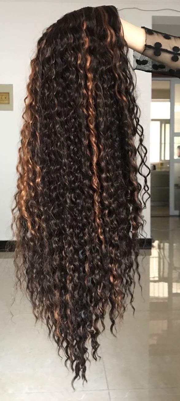 Trendy Wig Wet and Wavy Kinky Brown on Black Ombre Heat Resistant Natural Human Hair Feel Synthetic Wig 26 Inches +/- Free Shipping Included