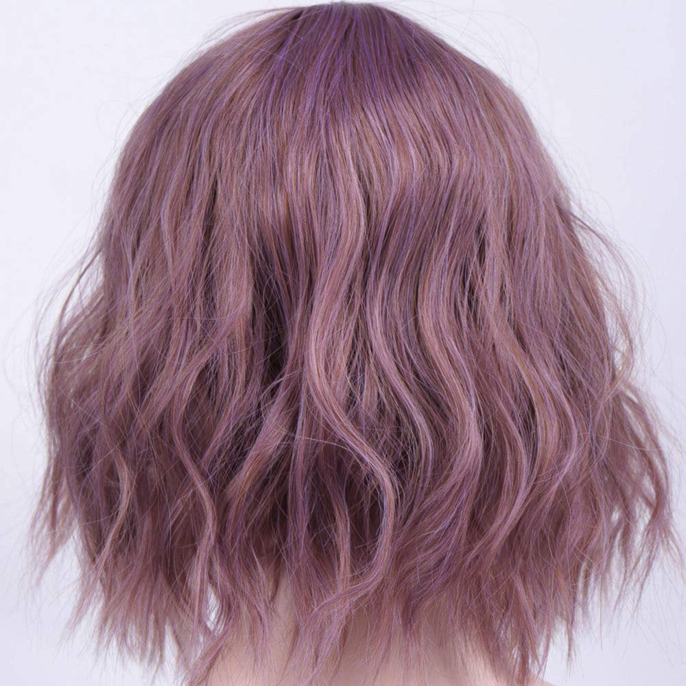 Synthetic Non Lace Front Wavy Bob Pixie Cut Length Bright Taro Purple Synthetic Hair 14 Inch Human Hair Feel Perfect Daily Wear or Cosplay