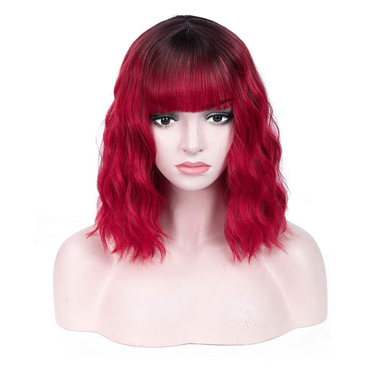 Red Black Ombre | Daily Wear | Cosplay | Dress Up | Photo Shoot | Short Wig with Bangs | Top Of The Line Heat Resistant Synthetic Fiber 12"