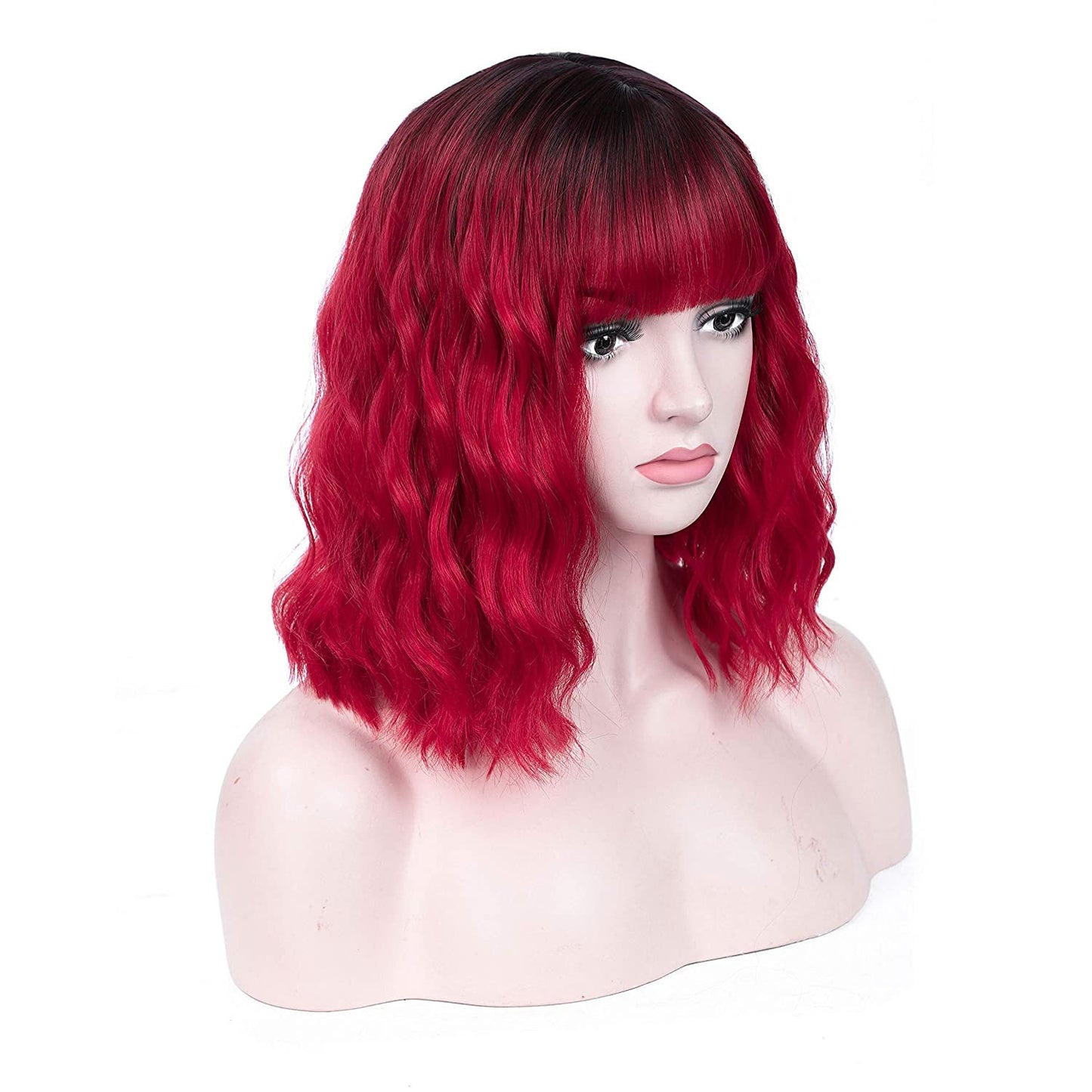 Red Black Ombre | Daily Wear | Cosplay | Dress Up | Photo Shoot | Short Wig with Bangs | Top Of The Line Heat Resistant Synthetic Fiber 12"