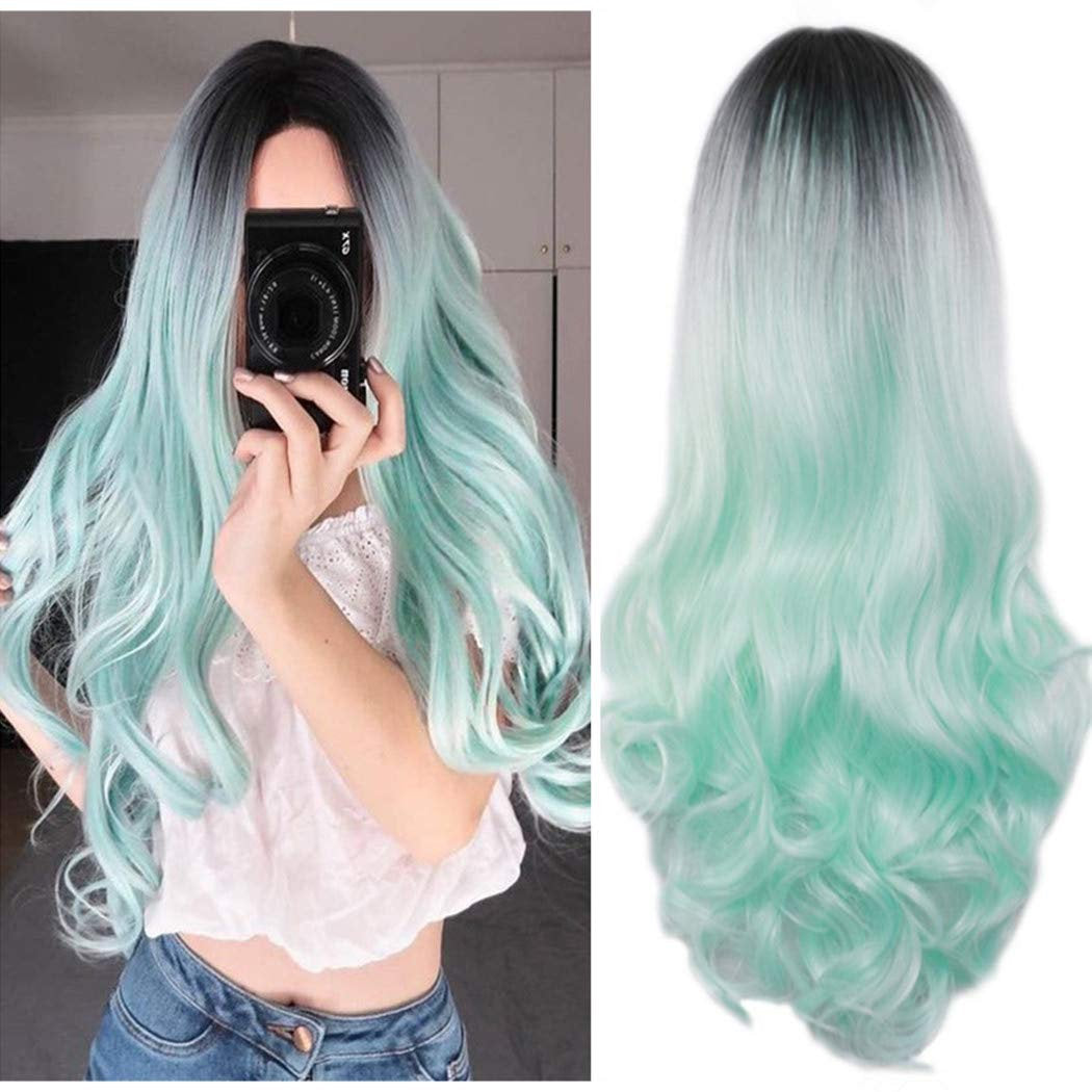 Chocolate Chip Mint Green Middle Part Ombre Wig 26" | Trendy Wig | Synthetic Top Quality Heat Resistant Fiber | Human Hair Look and Feel