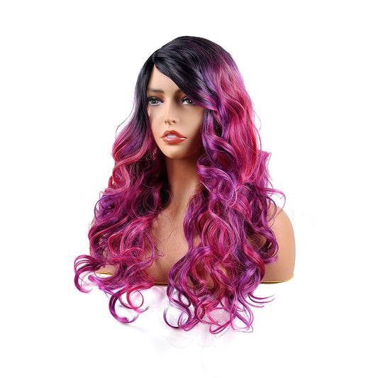Beautiful Unique Natural Looking | Magenta Purple Pink Mixed Ombre | Hand Dyed 26" | Human Hair Look and Feel Trendy Wig | Non  Lace Wig