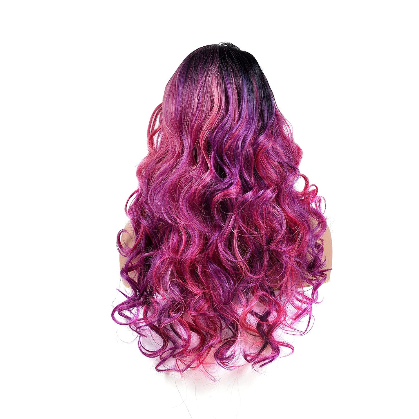 Beautiful Unique Natural Looking | Magenta Purple Pink Mixed Ombre | Hand Dyed 26" | Human Hair Look and Feel Trendy Wig | Non  Lace Wig
