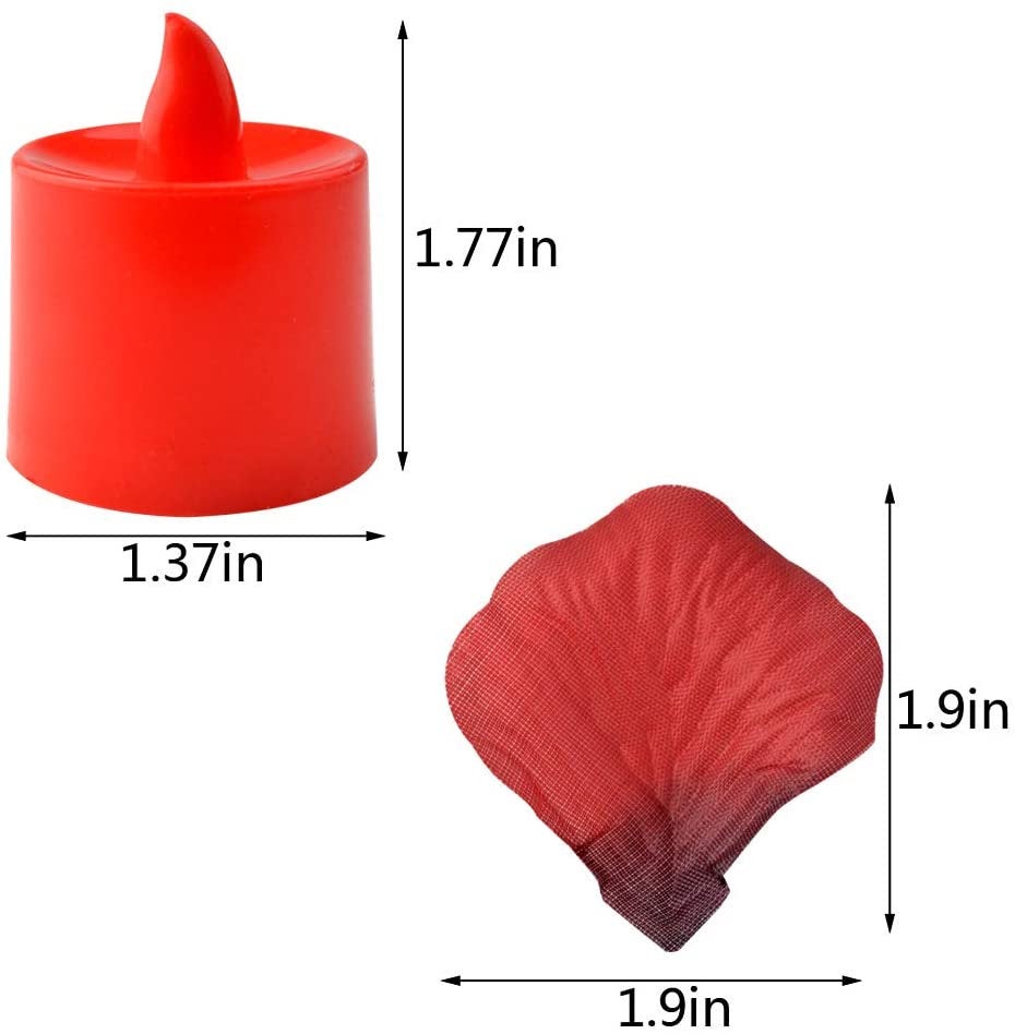 24 LED Tea Light Candles Realistic Flameless Tealight Candle and 1000 Pcs Artificial Dark Red Silk Rose Petals, Ideal for Valentine's Day