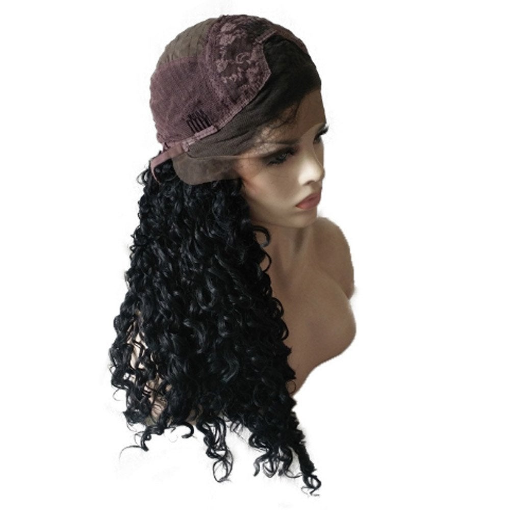 SALE ITEM - On Clearance FINAL Sale Corn Wave Natural Black Synthetic Lace Front 24" Free Parting Pre Plucked Water Wave Wet Look Glueless