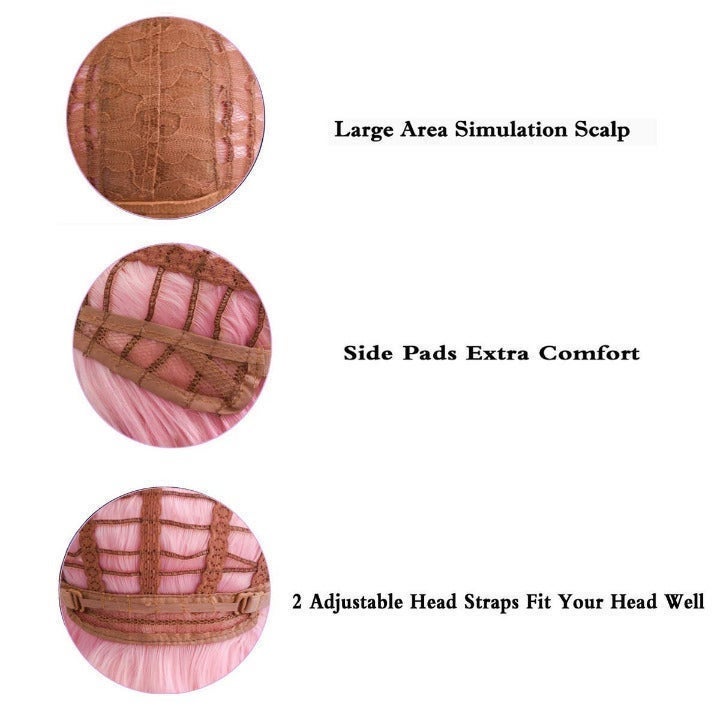 Pink Pastel | Wavy Shoulder Length Wig With Air Bangs | Trendy Wig | Top Quality Heat Resistant Fiber | Pink Wavy Synthetic Pastel Wig 12"+-