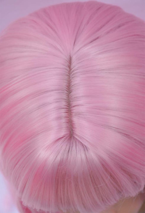 Pink Pastel | Wavy Shoulder Length Wig With Air Bangs | Trendy Wig | Top Quality Heat Resistant Fiber | Pink Wavy Synthetic Pastel Wig 12"+-