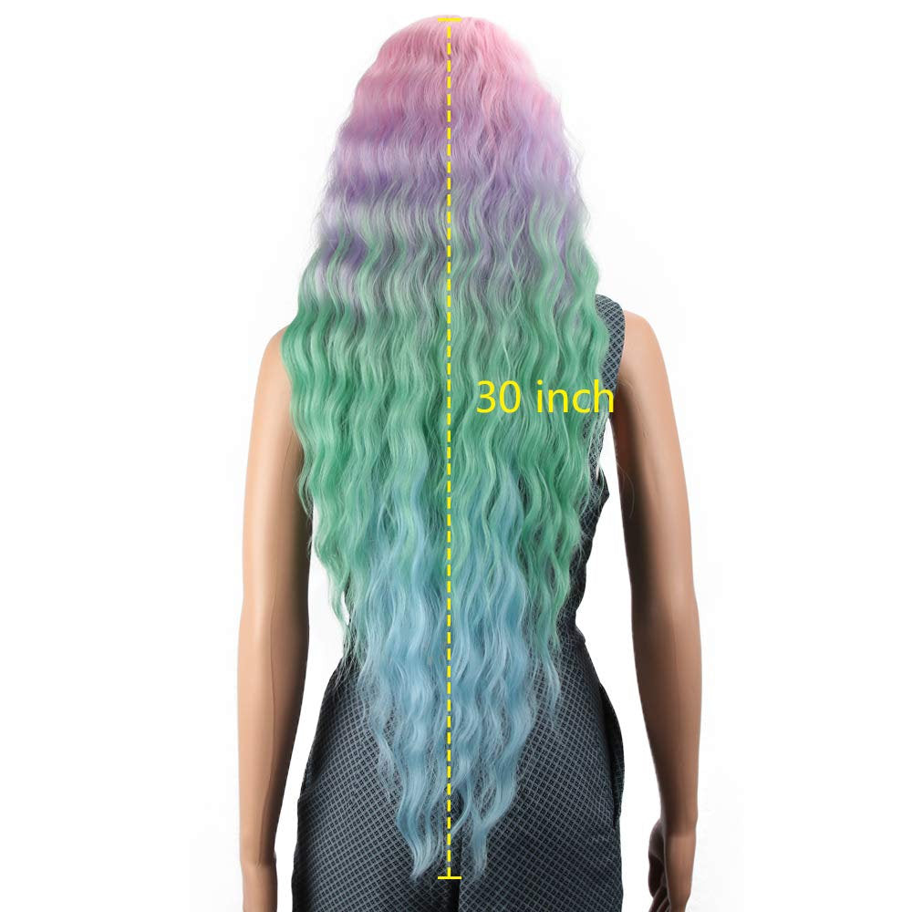Pastel Rainbow Unicorn Princess Mermaid Waves | 30" Lace Front Synthetic | Human Hair Feel | Drag Queen | Custom Color | Stage Performer