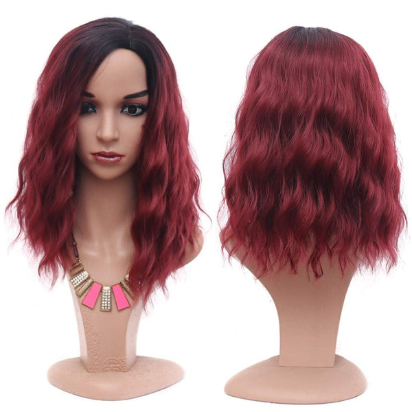 Yummy Burgundy Wine Red Black Ombre, Shoulder Length, Full Synthetic Wig, Human Hair Feel, Fascinating Maroon, Wine, Burgundy Ombre Wig