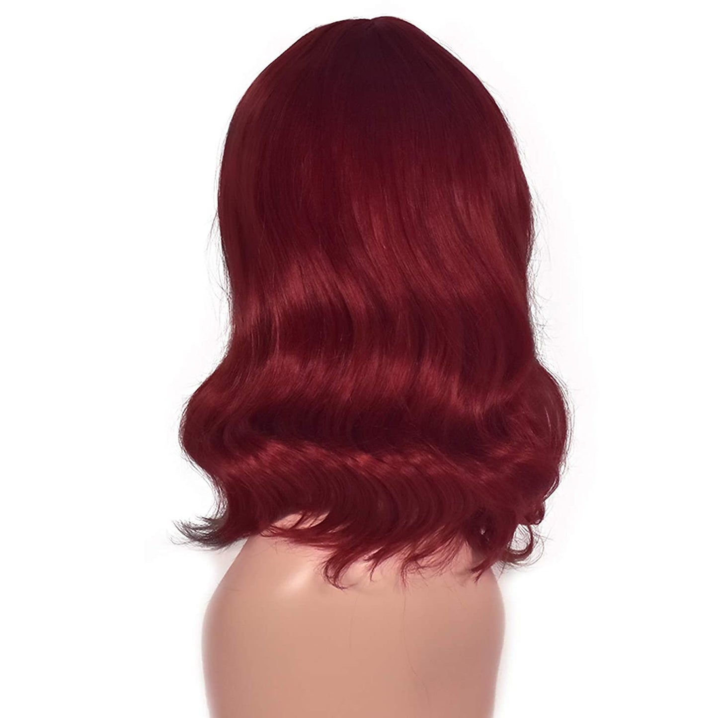 Wine Red Shoulder Length Bob Full Wig with Bangs | Synthetic Top Quality Heat Resistant Fiber | Human Hair Feel