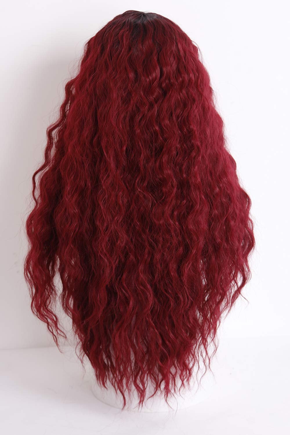 Ombre Burgundy Color with Black Roots No Lace Full Machine Made Wine Red Wig 24 Inch