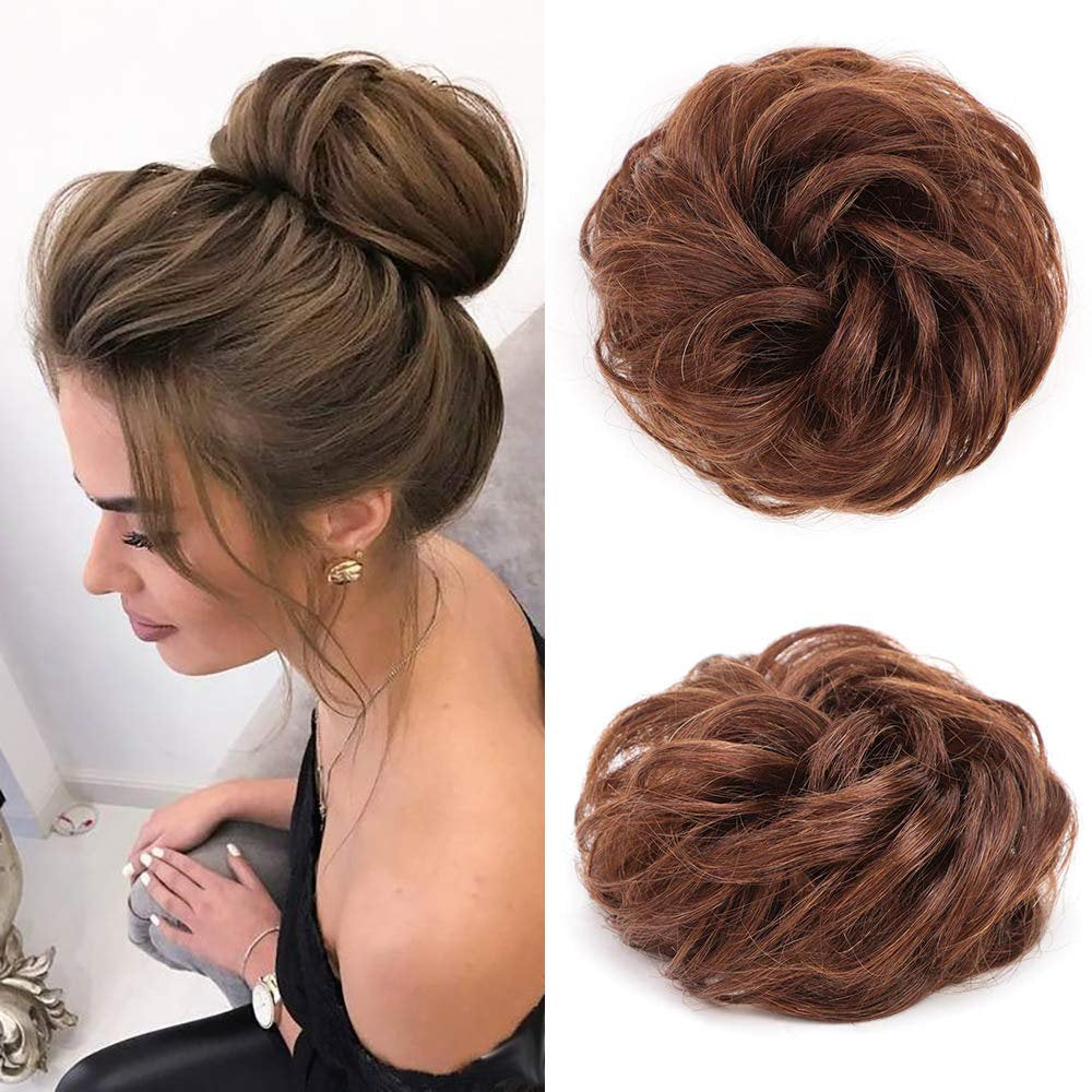 100% Brazilian Human Hair Curly Messy Bun Chignon Extensions Scrunchy Updo Hairpiece