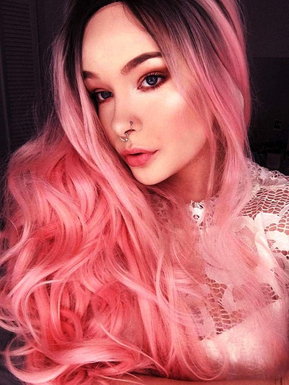 Natural Hot Ombre | Black to Hot Pink | 24" Synthetic Daily Use Cosplay Wig | Top Quality Heat Resistant Fiber | Easy Wear | Human Hair Feel