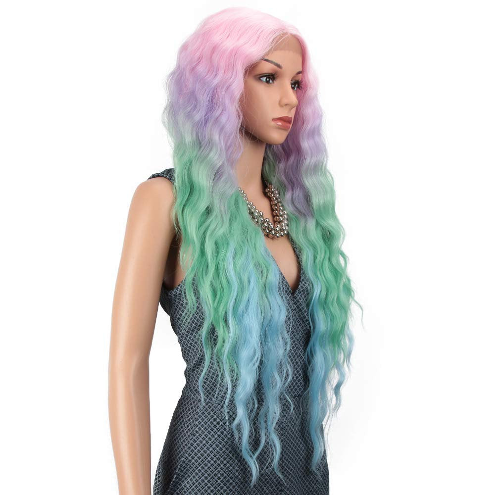 Pastel Rainbow Unicorn Princess Mermaid Waves | 30" Lace Front Synthetic | Human Hair Feel | Drag Queen | Custom Color | Stage Performer