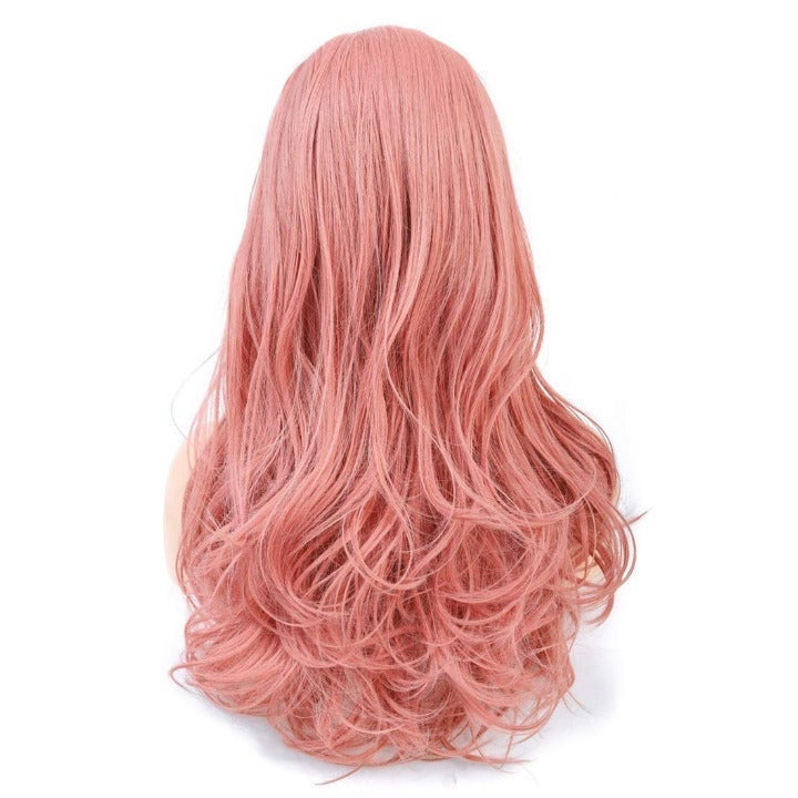 Rose Gold Pink, Graceful Natural Straight, Mermaid Replacement, 24" Soft Rose Pink Luxury Women Wig, Synthetic Heat Safe Fiber Wig for Women