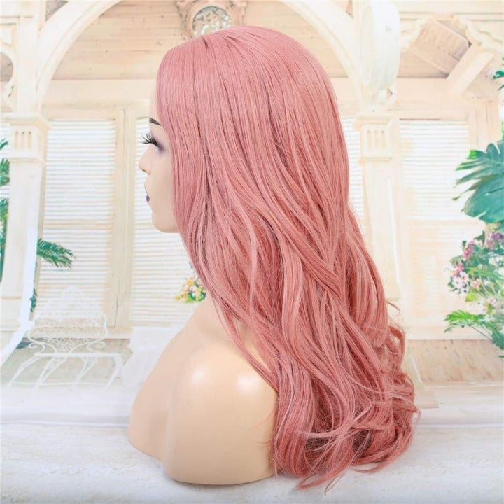 Rose Gold Pink, Graceful Natural Straight, Mermaid Replacement, 24" Soft Rose Pink Luxury Women Wig, Synthetic Heat Safe Fiber Wig for Women