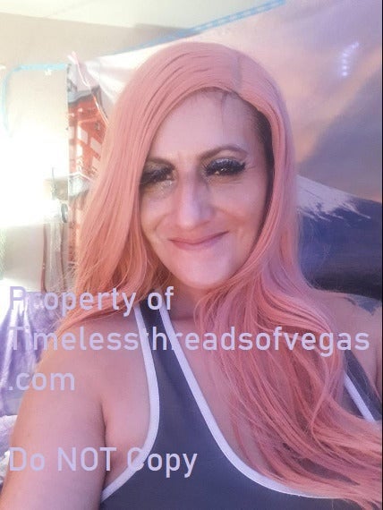 Rose Gold Pink, Graceful Natural Straight, Mermaid Replacement, 24" Soft Rose Pink Luxury Women Wig, Synthetic Heat Safe Fiber Wig for Women