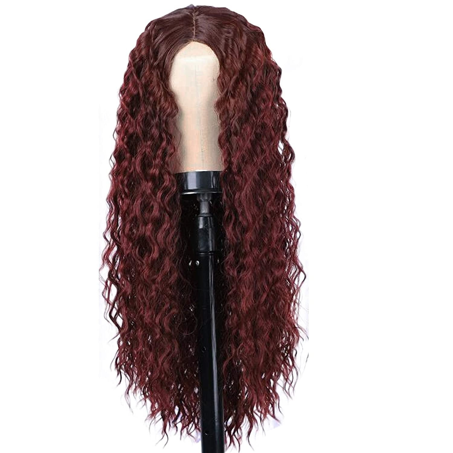 Wine Red Wavy Color # 99j 30"+/- | Lace Front Wig with Baby Hair | Trendy Wig | Synthetic Top Quality Heat Resistant Fiber | Human Hair Feel
