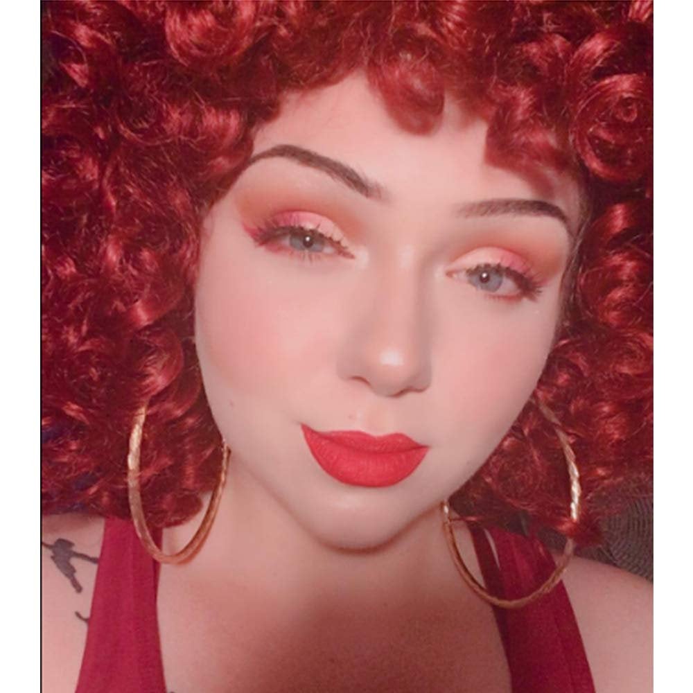 Deep Fun Fiery Red Color Short Kinky Synthetic Afro Heat Resistant Full Curly Wig with Bangs