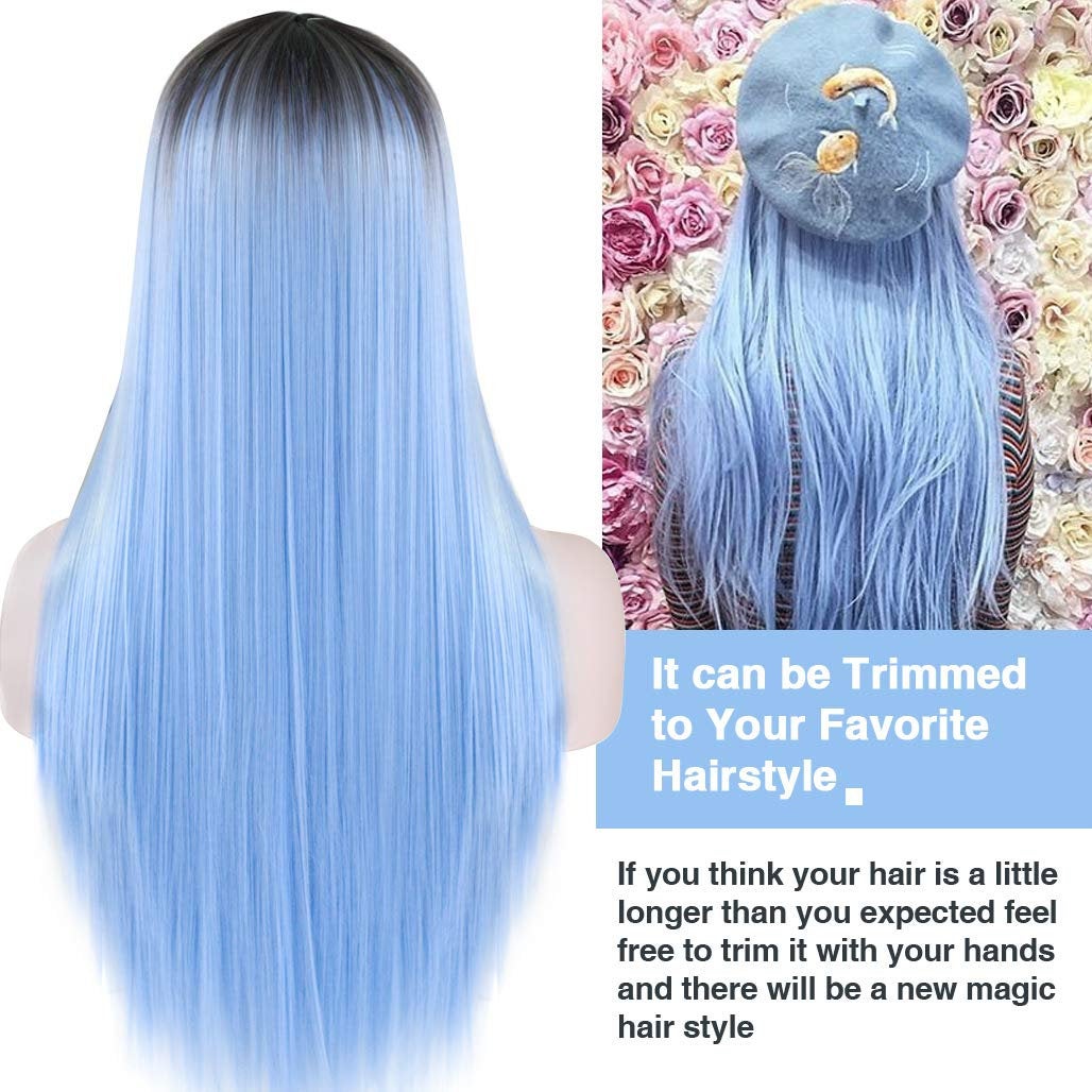 Ice Blue Queen Black Ombre | Hand Dyed | Top Quality Heat Resistant Synthetic Fiber 26"| Trendy Wig | Beautiful Daily Wear | Human Hair Feel