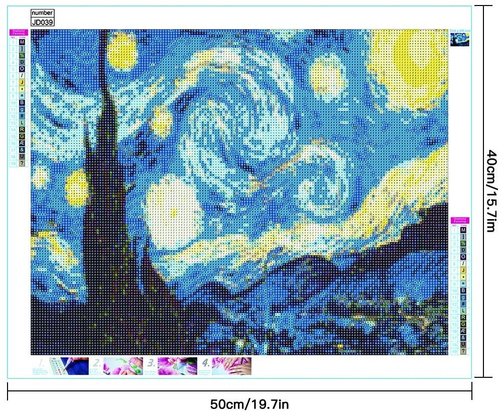 Starry Night Over the Rhône (1888) - Set of 2 | 20 x 16" | DIY 5D Diamond Art Full Drill Embroidery Painting Kit | Home Wall Art Décor