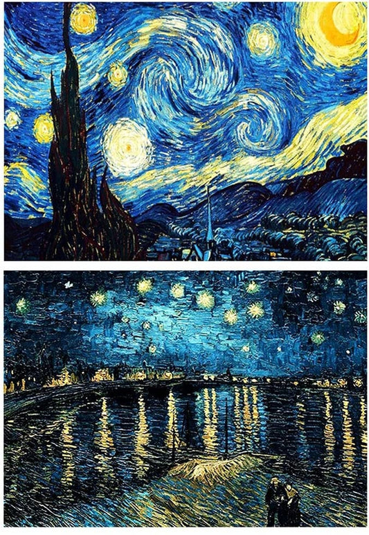 Starry Night Over the Rhône (1888) - Set of 2 | 20 x 16" | DIY 5D Diamond Art Full Drill Embroidery Painting Kit | Home Wall Art Décor