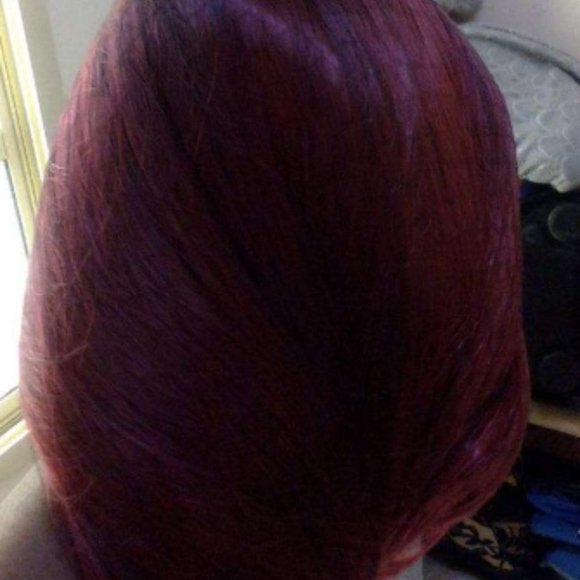 Wine Red Shoulder Length Bob Full Wig | Synthetic Top Quality Heat Resistant Fiber | Human Hair Feel | Side Parting 14"