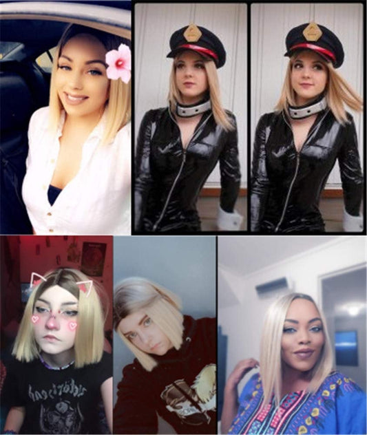 14” Two tone Ombre Ash Blonde Long Bob Synthetic Hair Wig | Top Quality Heat Resistant Fiber | Human Hair Feel | Delivery 3 to 5 Days