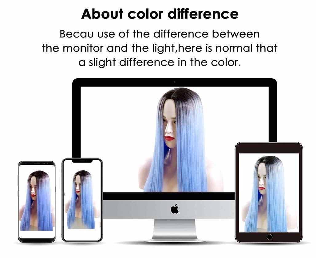 Ice Blue Queen Black Ombre | Hand Dyed | Top Quality Heat Resistant Synthetic Fiber 26"| Trendy Wig | Beautiful Daily Wear | Human Hair Feel