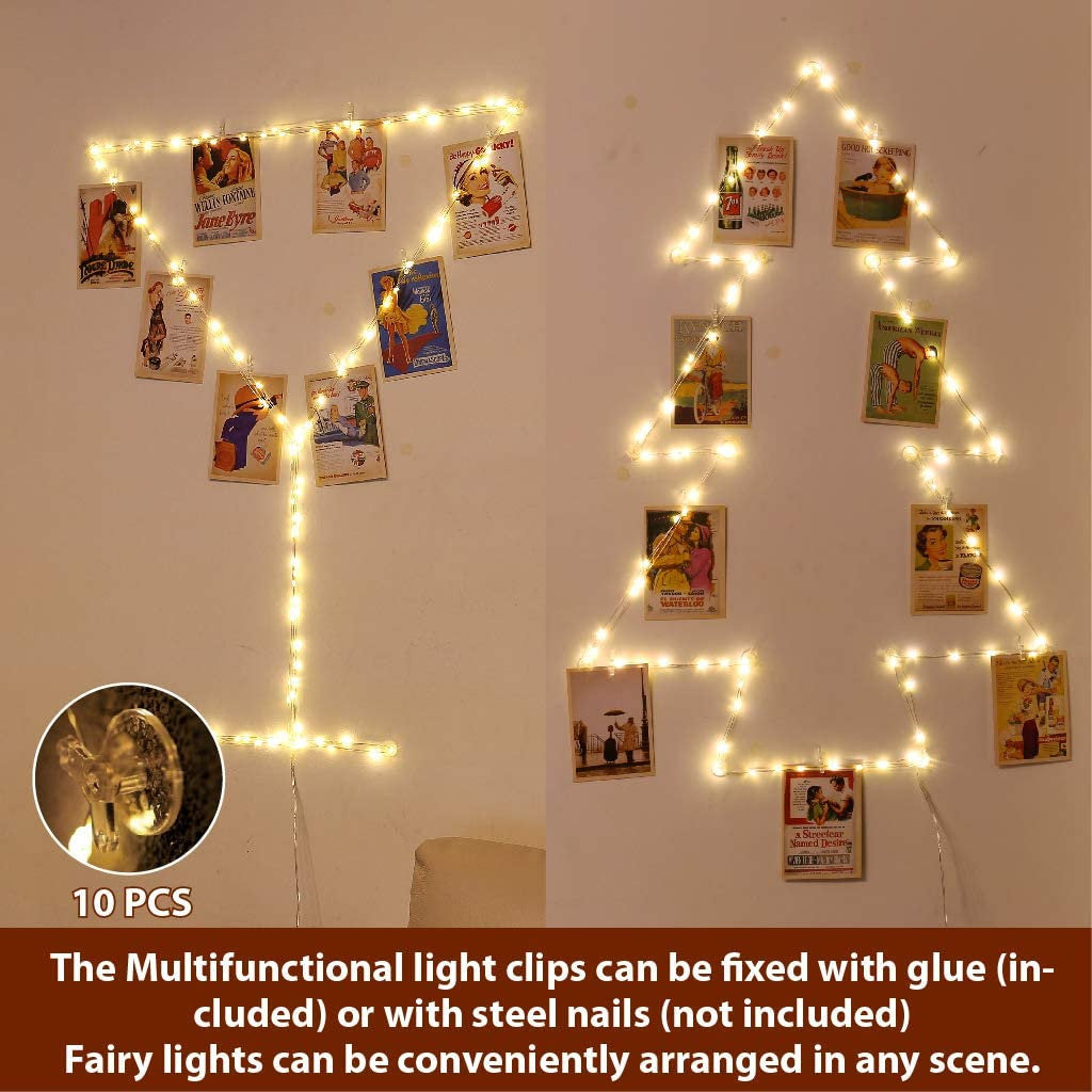 LED Fairy String Lights 33 Ft with 100 Lights & 88 Photo Clips Remote 8 Mode Hang Photos Pictures Bedroom Decoration USB Operated Warm White
