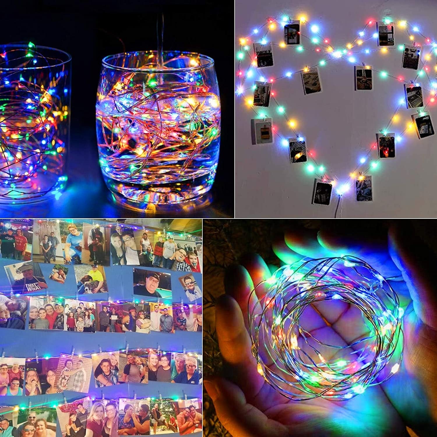 LED Fairy String Lights 33Ft with 100 Multi Color Lights & 60 Photo Clips Remote 8 Modes Hang Photo Picture Bedroom Decoration USB Operated