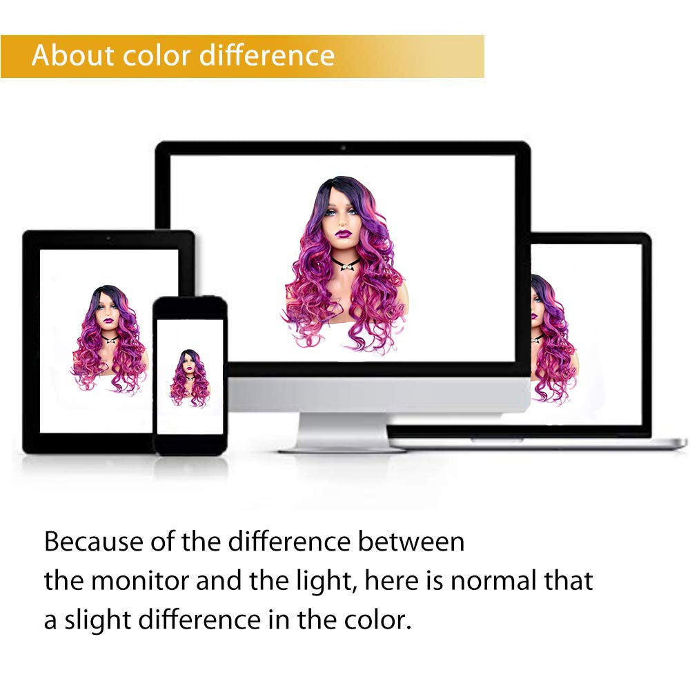 Beautiful Unique Natural Looking | Magenta Purple Pink Mixed Ombre | Hand Dyed 26" | Human Hair Look and Feel Trendy Wig | Non  Lace Wig