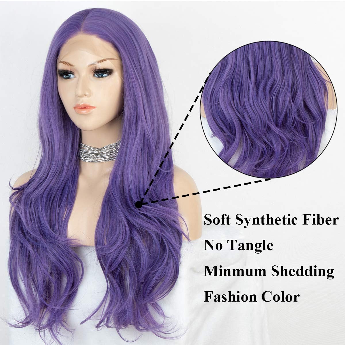Light Lavender Glueless Purple High Temperature Heat Resistant Fiber 24" | Trendy Wig | Synthetic Top Quality Custom Made | Human Hair Feel